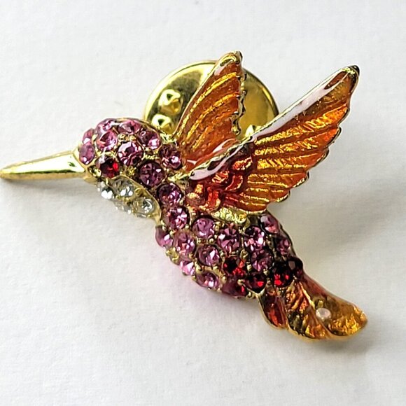 Hummingbird Brooch Pin Orange Rhinestone Hummingbird Pin Glitter Small Brooch - Picture 1 of 11